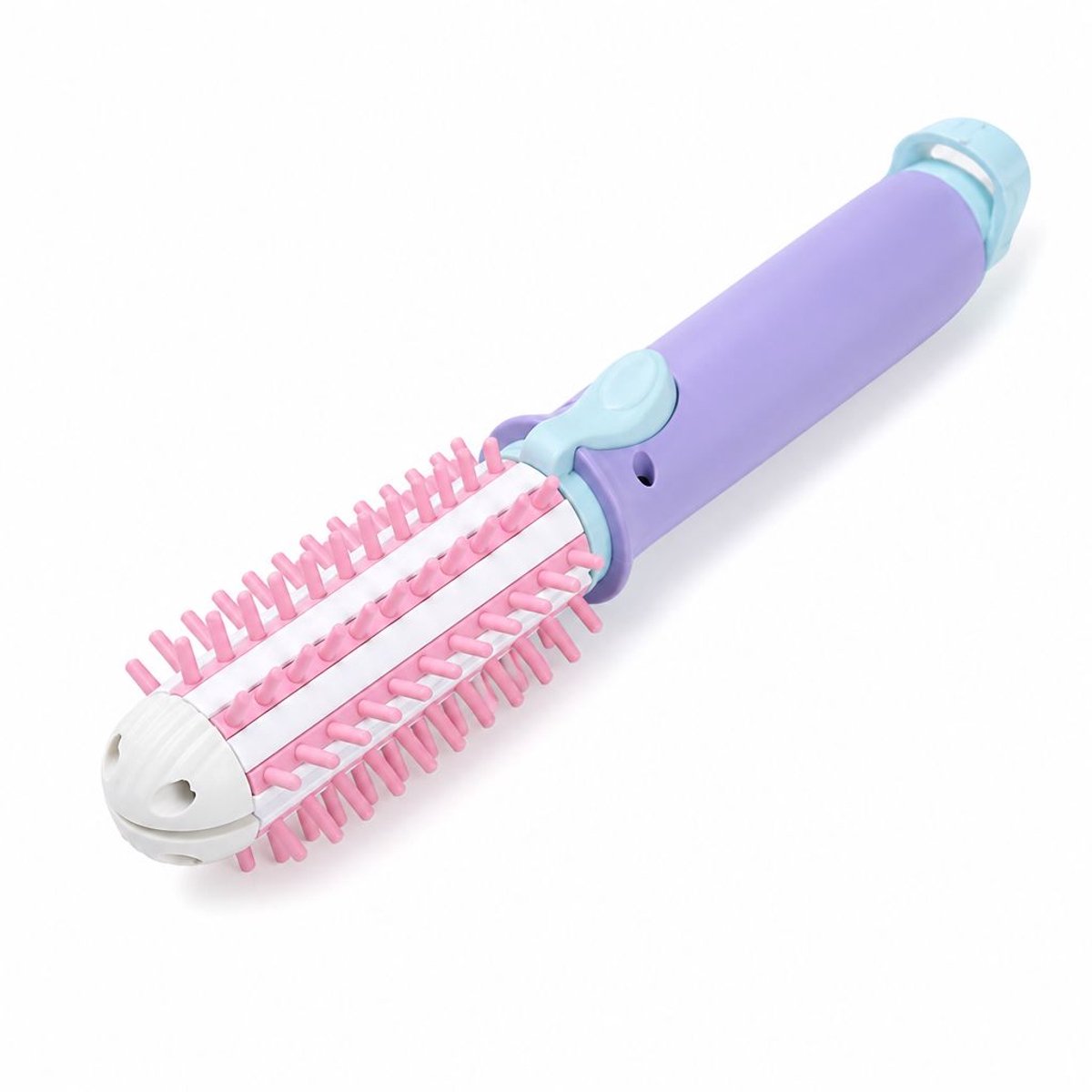 Mini Krulborstel voor Kort Haar 1 Inch - 2-in-1 Warme Luchtborstel en Stijltang - Compacte Reiskrulruid met Keramische Coating en Reisadapter - Paars