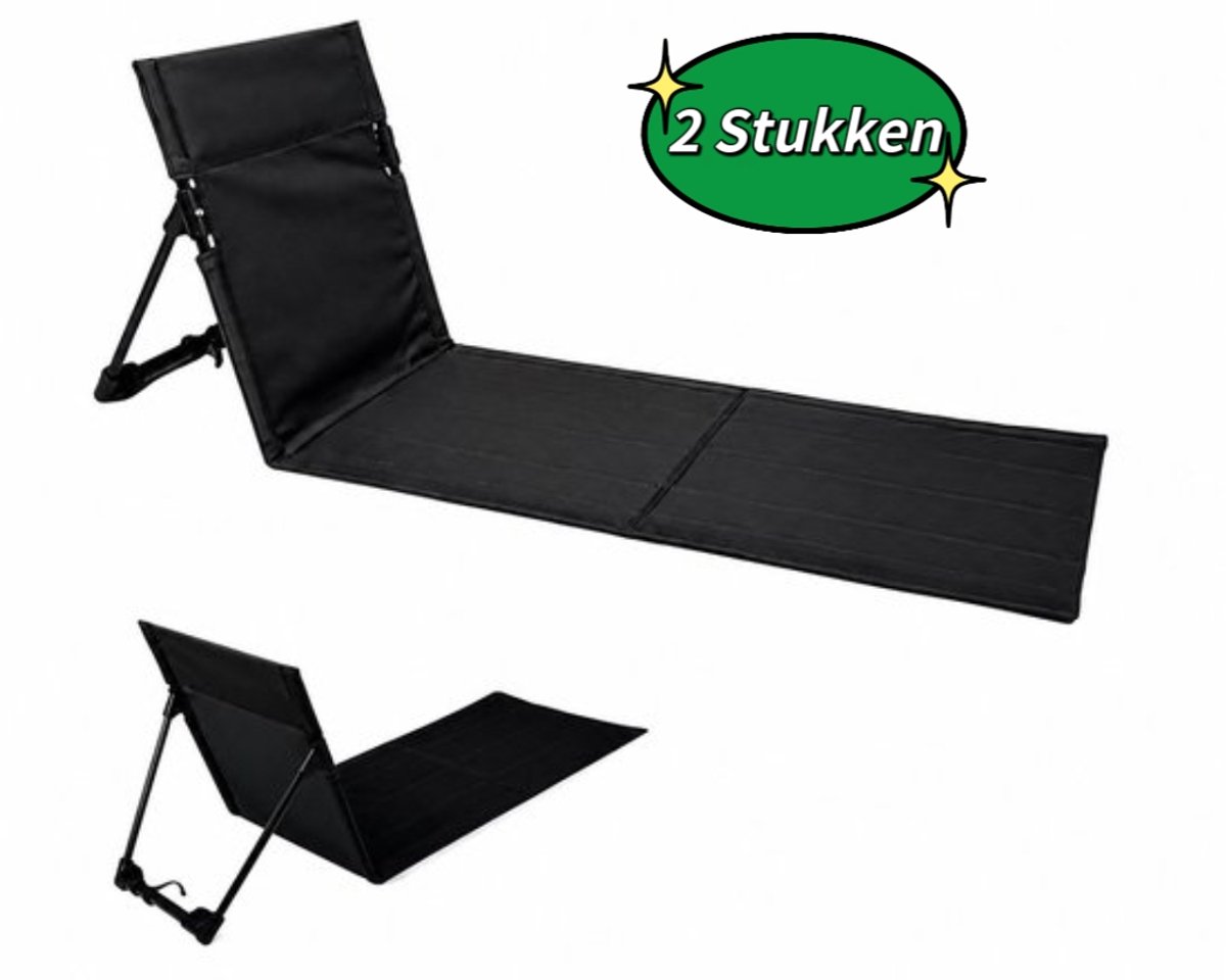 Opvouwbare strandstoel - campingstoel buiten - draagbare opvouwbare campingstoel met opbergtas, lichtgewicht strandvloerstoel, strandloungestoel voor vissen, barbecues, wandelen,picknicken-108×40.5×41cm-zwart-2 Stukken