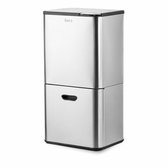 Bayt Prullenbak 60 Liter - Vuilnisbak 60 Liter - Prullenbak Afvalscheiding - 2 Compartimenten - RVS - Zilver
