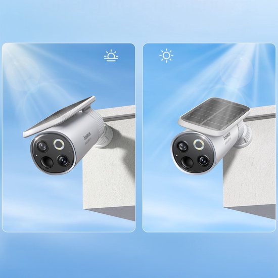 Baseus Beveiligingscamera set S1 pro - Draadloos - Slimme beveiliging - Meedraaiende Zonnepaneel - Buiten - 3K Camera - 2 camera’s - WIFI - Inclusief Homestation - Waterdicht - Weerbestendig - Nachtzicht - Wit van Baseus — afbeelding 4