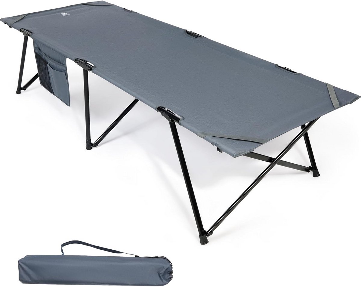 Campingbed XL - Opklapbed Luxe - Outdoor Ontspanning - Extra Breed Ontwerp - 214 cm - Grijs