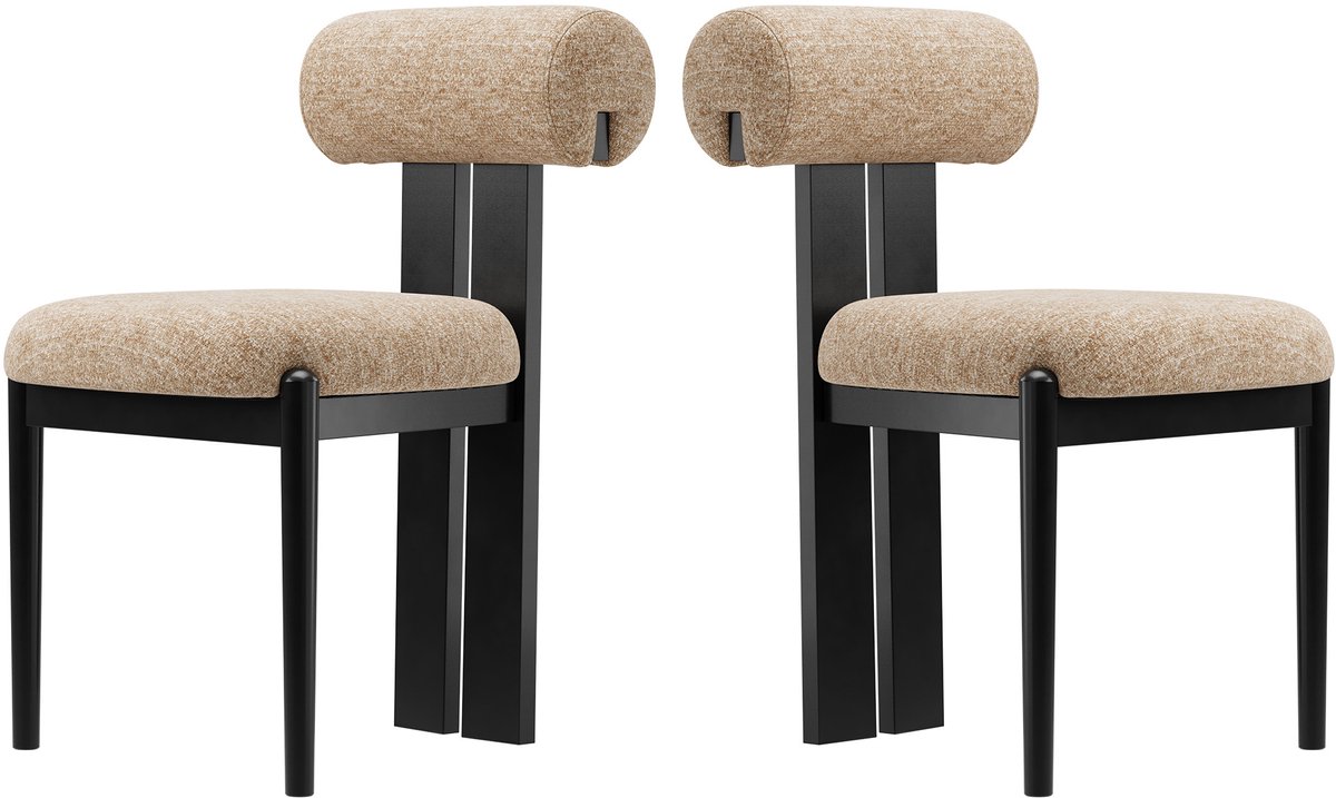 COLAMY Houten eetkamerstoelen set van 2 – Gestoffeerde stoelen met open gebogen rugleuning en dikke zitkussens – Voor keuken en eetkamer – Antislipzolen – Camelkleurig
