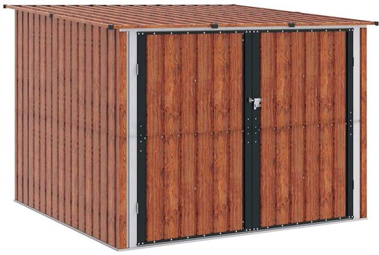 Abri avec extérieur aspect bois et double porte.