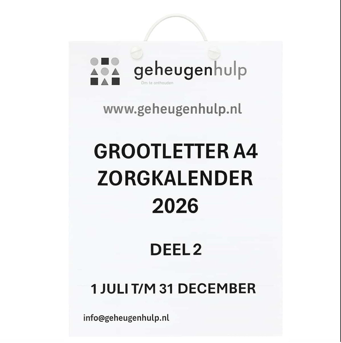 Grootletter A4 Dagkalender - Zorg 2026 - Deel 2