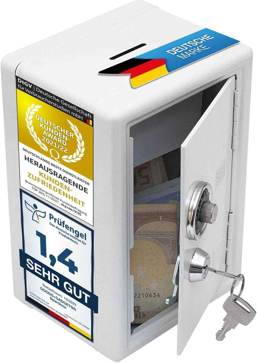 Spaarpot Kluis - Mini Spaarpot - Geld Bewaren - Cijferslot Beveiliging - 18.5 cm Hoog - Wit
