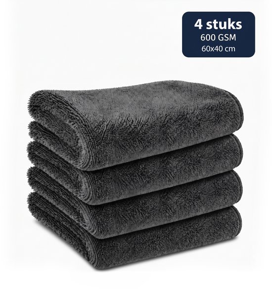 Pile de 4 chiffons en microfibre gris foncé, 60x40 cm.