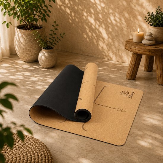 YoZenga Premium yoga mat natuurlijk kurk Lotus Flower - inclusief gratis draagriem van YoZenga — afbeelding 4