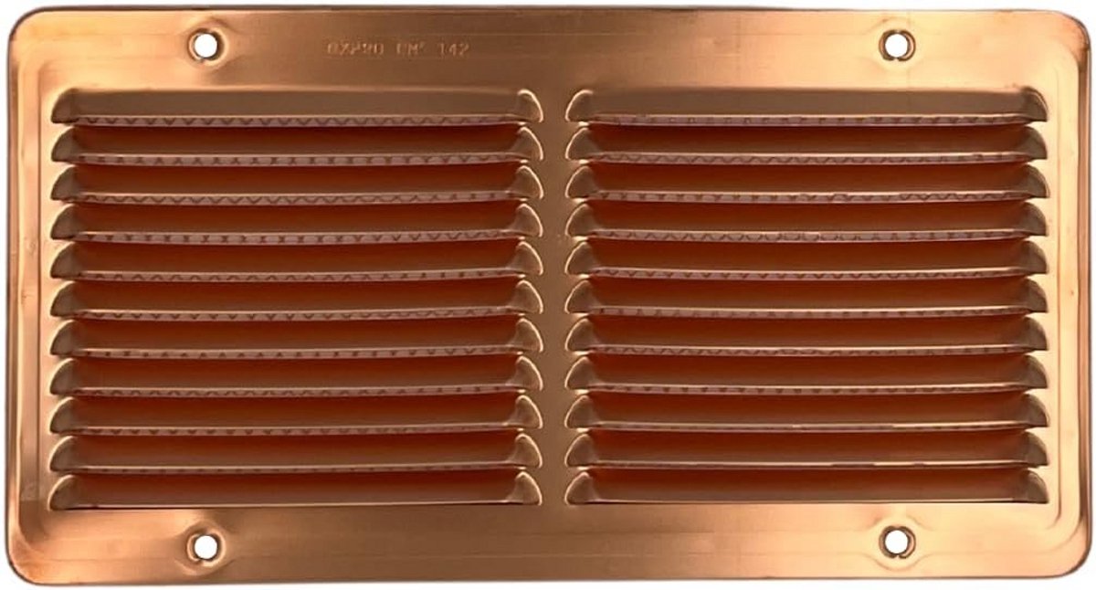 Ventilatie rooster - Lucht rooster - Lucht doorstroming - Met insectennet - 15 x 28 cm - Koper