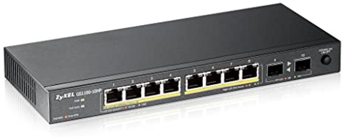 Netwerk Switch - Gigabit Unmanaged - Netwerk Uitbreiding - 10 Poorten PoE+ - 130 Watt Budget - Zwart