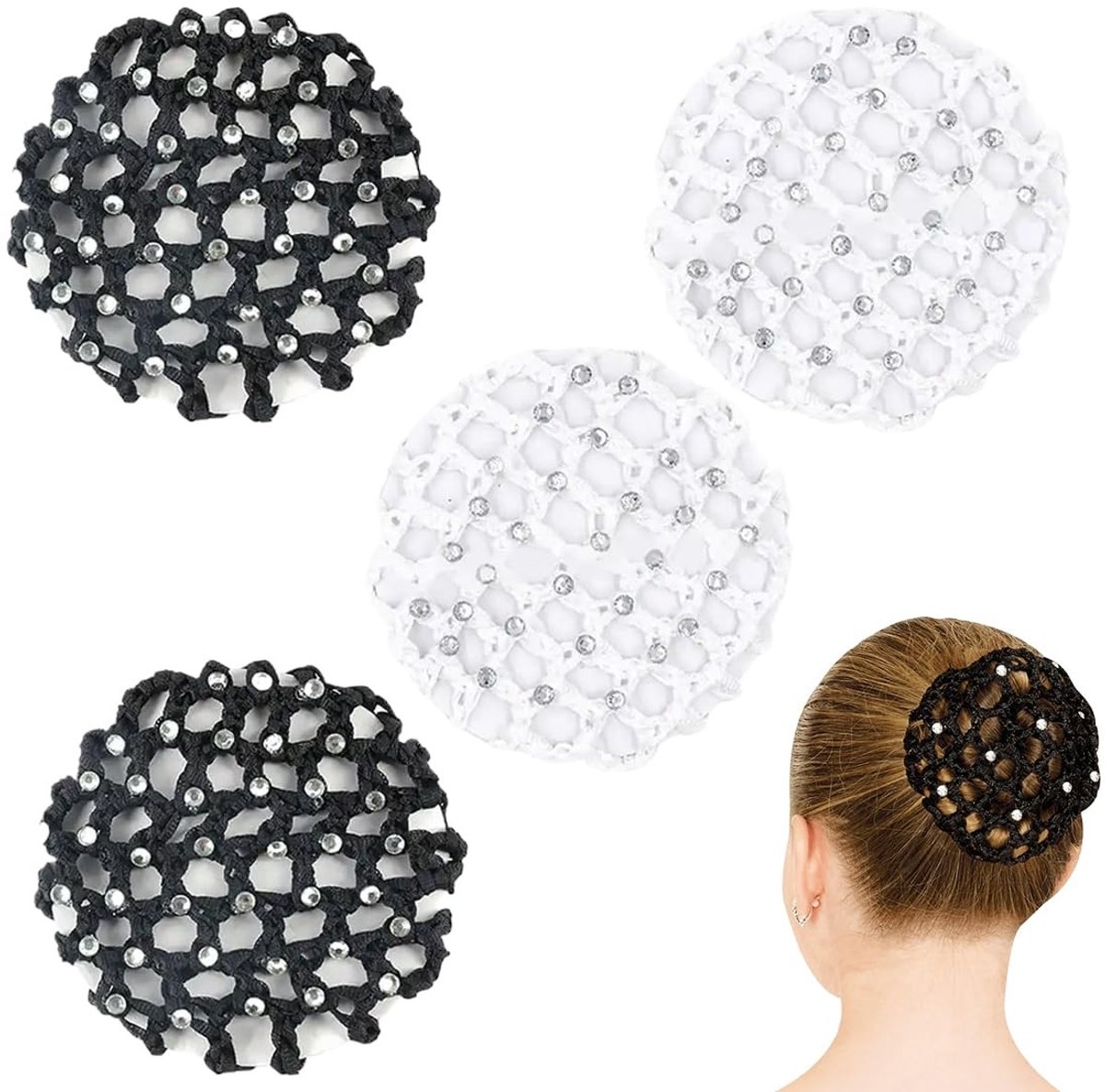 Dailygoods- Haarnetje met parels - 4 stuks - Danshaarnetjes - Stretch haarnetjes - Haarnetje voor meisjes - Elegant design met kristallen - Haarnet