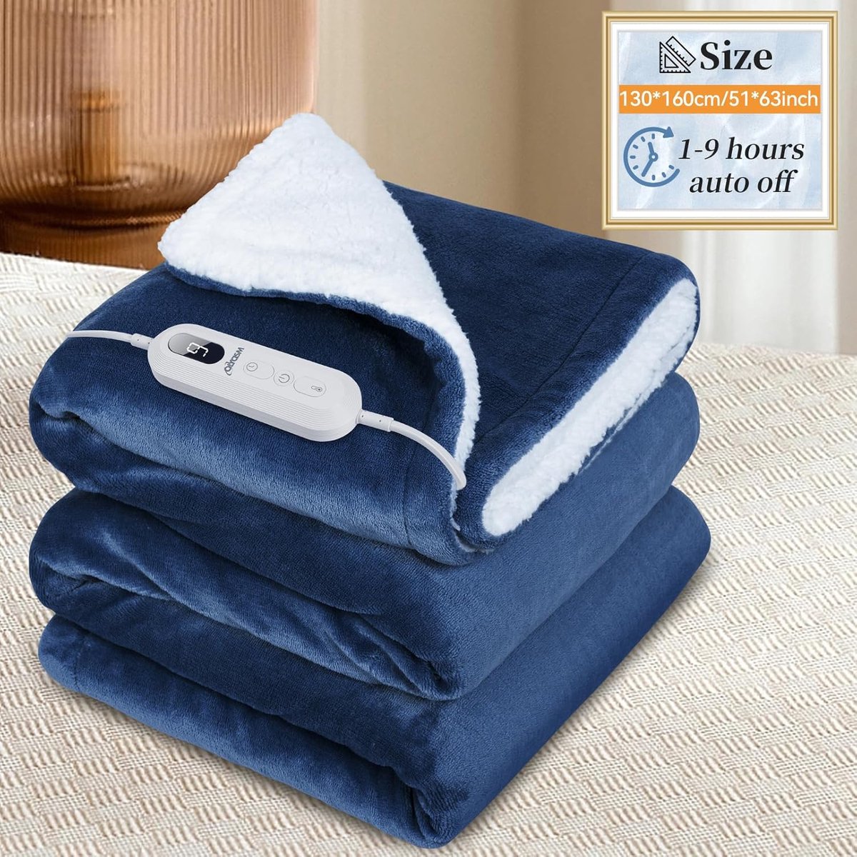 Verwarmde deken - Elektrische deken - Warm en comfortabel - 10 warmtestanden - 160 x 130 cm - Blauw