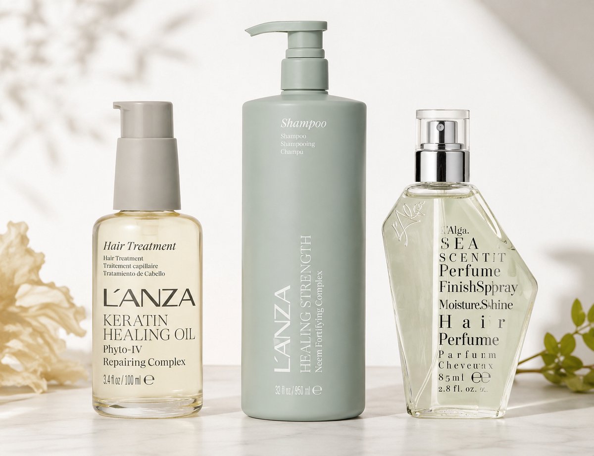 Lanza White Tea - 950 ml - Shampoo & L'ANZA Keratin Healing Oil - Haarolie - 100 ml + L’Alga Sea Scent Hair Perfume Finish Spray
