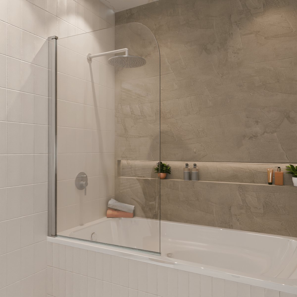 Lomazoo Badwand Palmas - 80x140cm - Chroom - Nano Coating Antikalk - Draaibaar - Helder Glas
