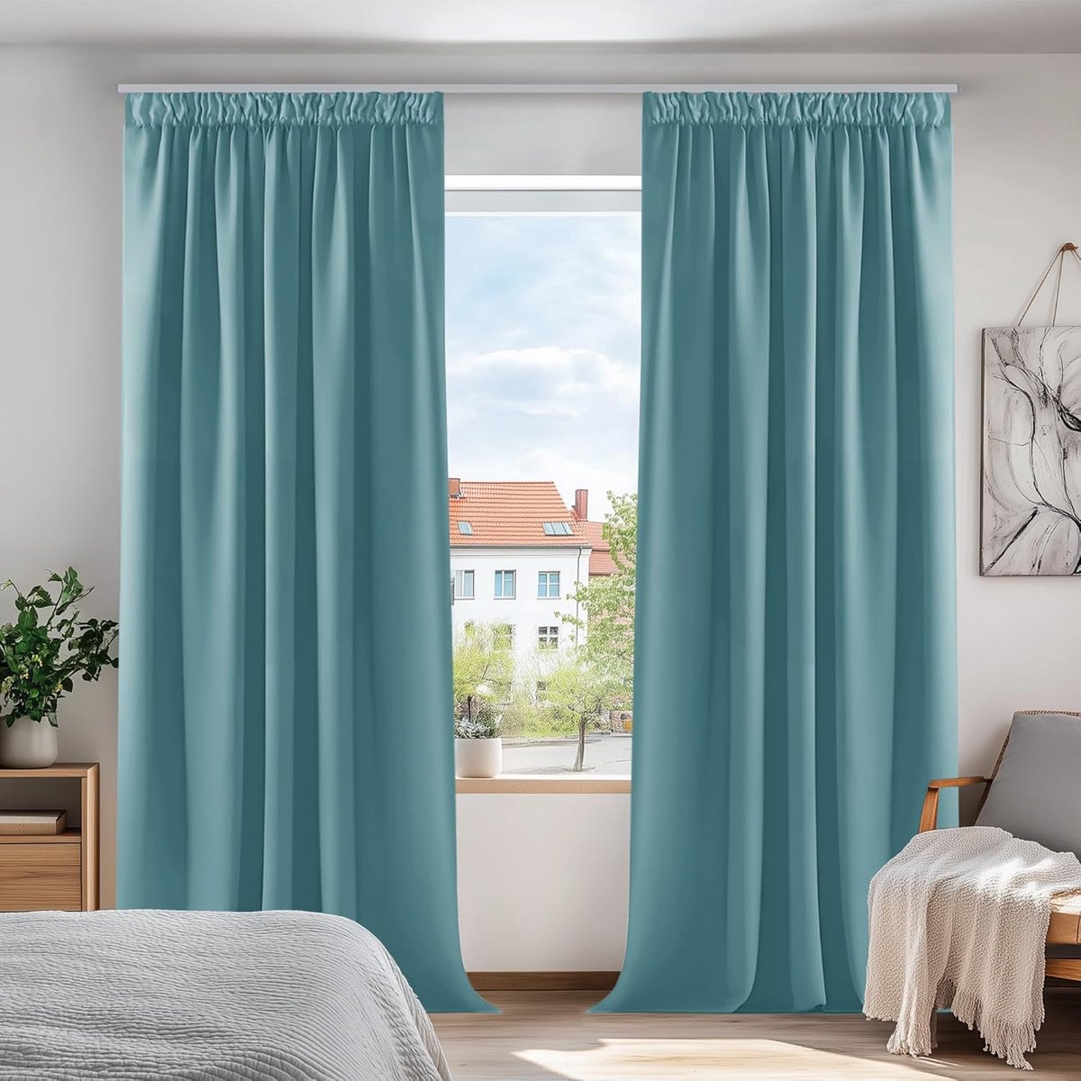 Verduisterende Gordijnen - Plooi Gordijnen - Slaapkamer Isolatie - Drievoudige Weeftechnologie - 140x175 cm - Hemelsblauw
