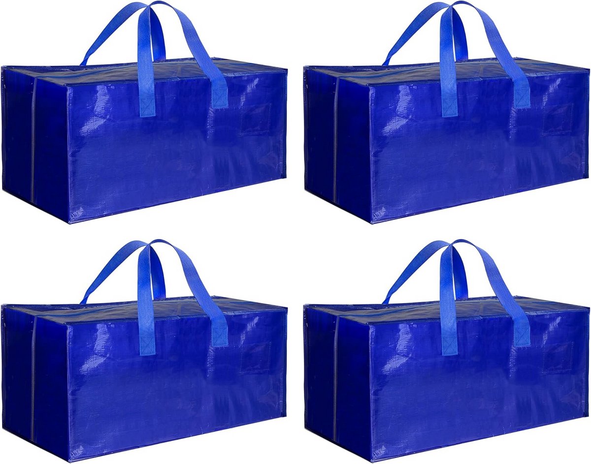 Verhuis Tassen - Opbergzakken - Ruim Opbergen - Versterkte Handgrepen - 95 Liter - Blauw
