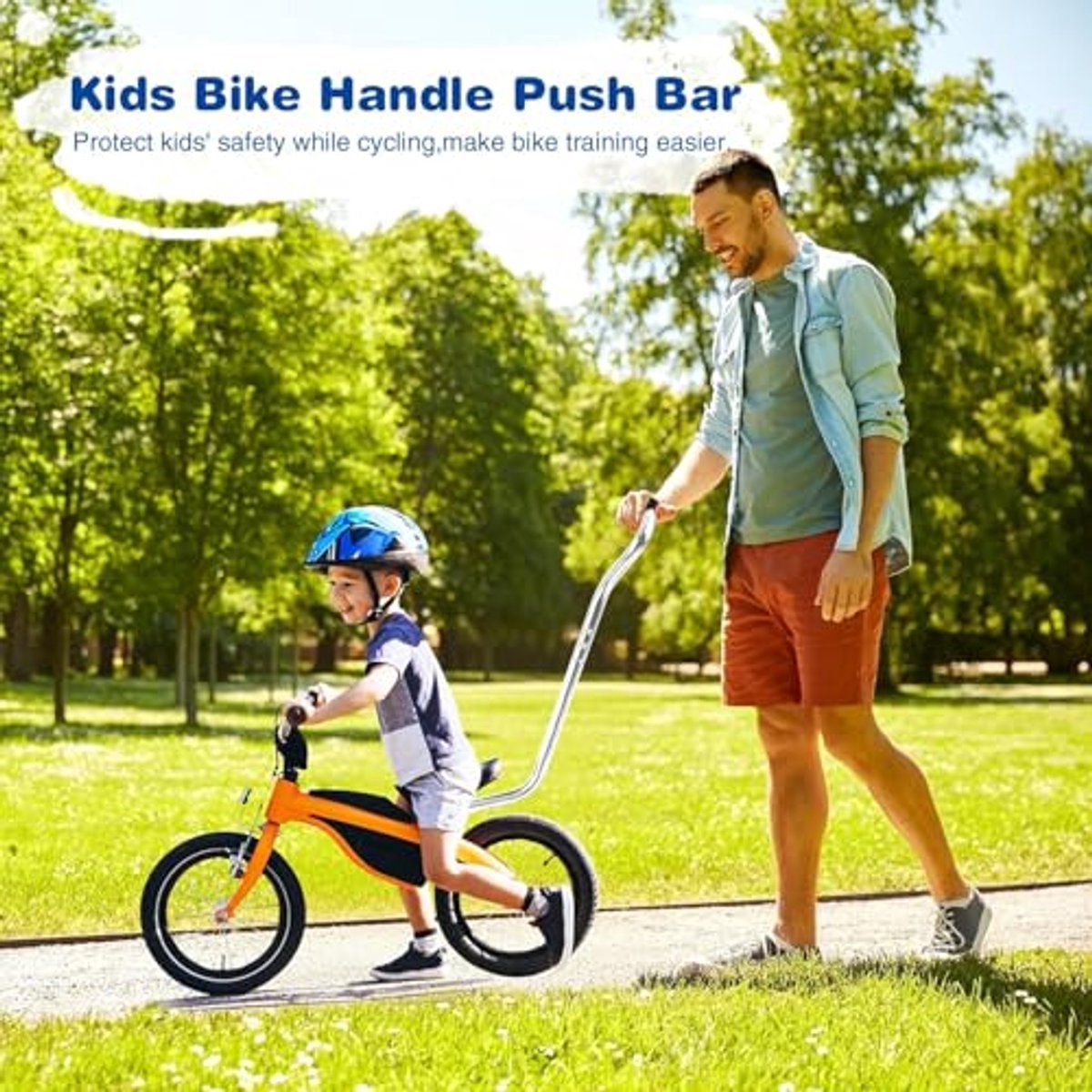 Kinderfiets Duwstang Fiets Leerhulp Fietsen Leren Verstelbare Klem 3-Delig Zilver
