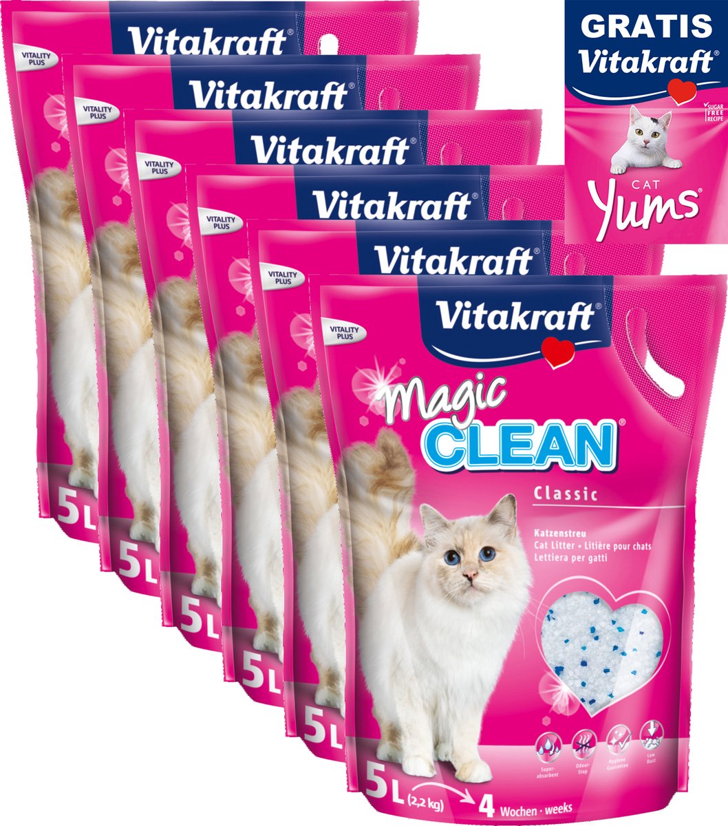 Vitakraft Magic Clean Kattenbakvulling - 4 x 8,4 l met GRATIS Cat yums