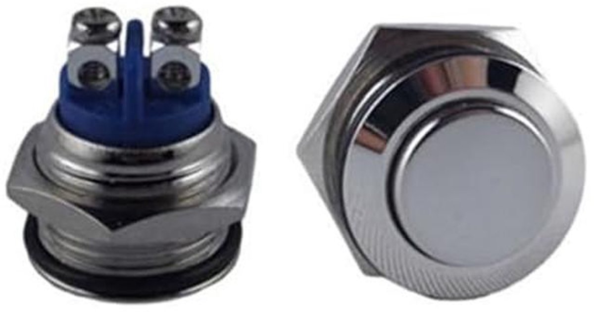 Drukknop Schakelaar - Belknop Toeterknop - Voertuig Bediening - Vandaalveilige Behuizing - 16 mm Inbouw - Zilver