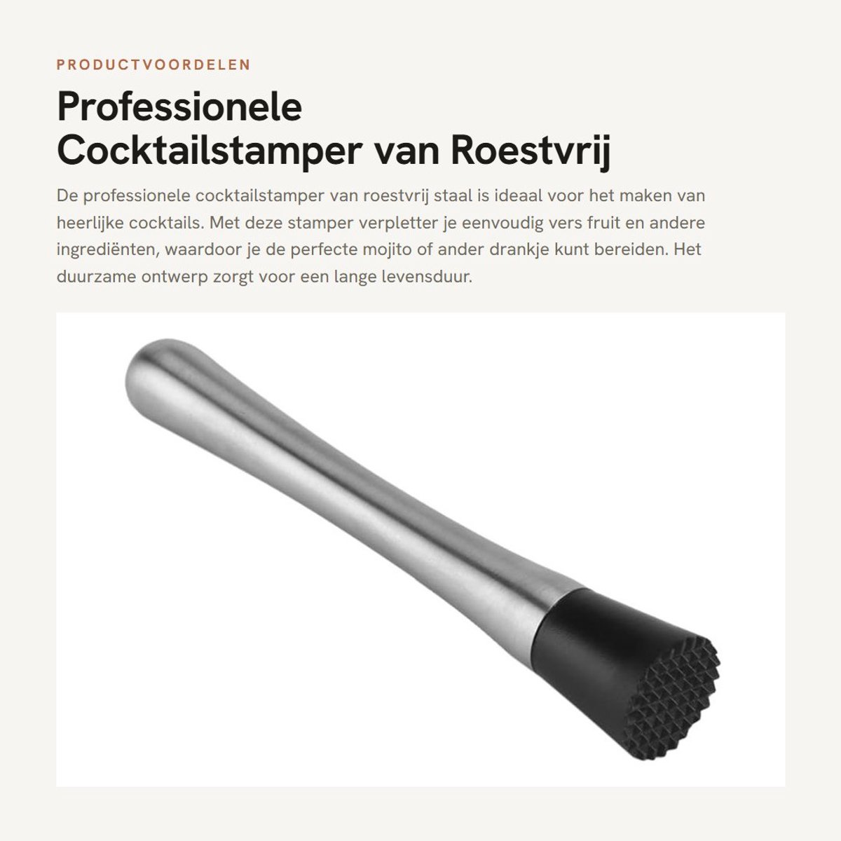 Dailygoods- Cocktailstamper Professionele - Roestvrij Staal - Mojito Stamper - Fruitmixer - Ideaal Barkeeper Gereedschap - 20 cm Lengte - Mixer