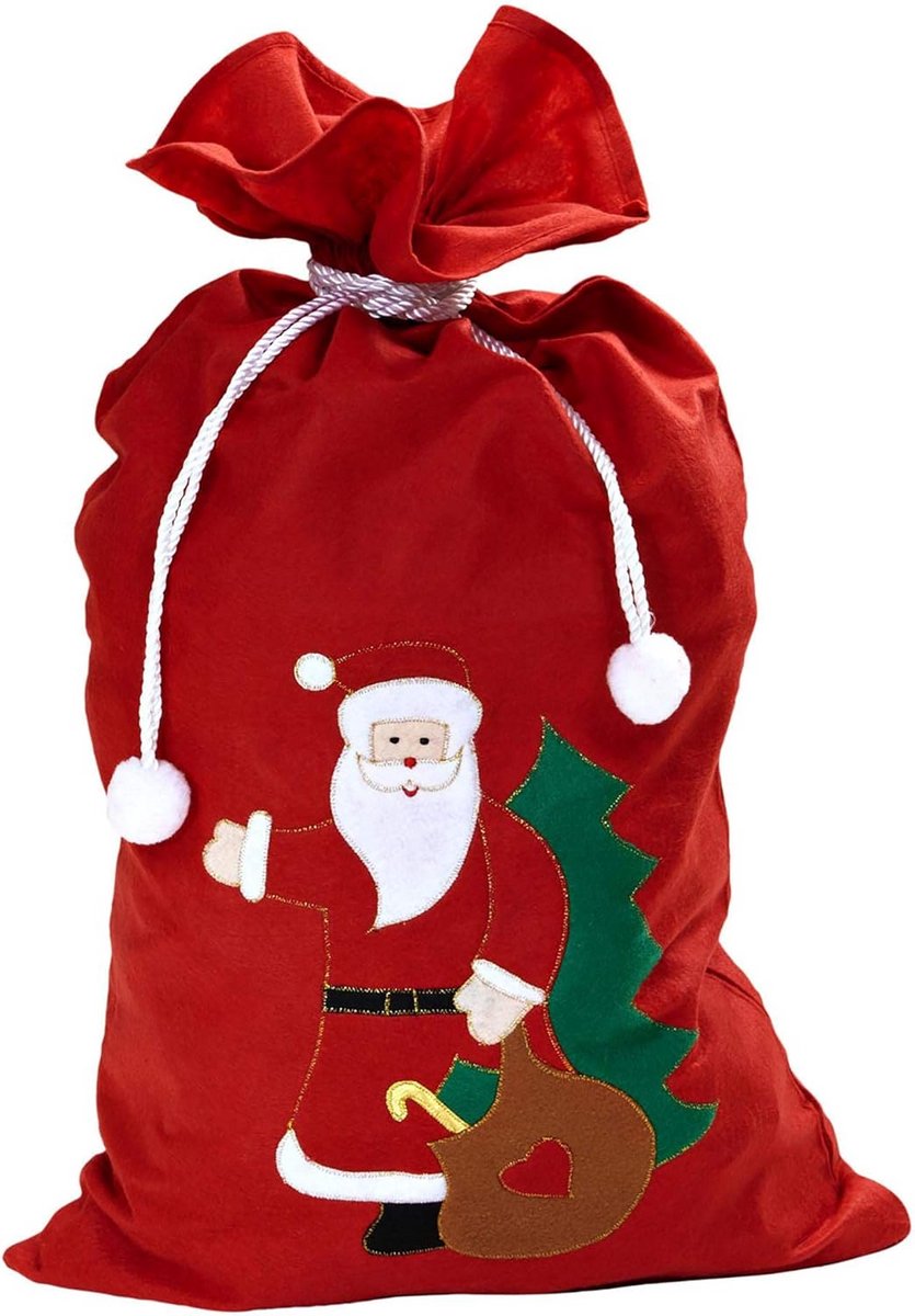 Kerstman Zak - Cadeauzak Feest - Verkleden Feest - Met Sinterklaasprint - 60 x 100 cm - Rood