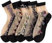 Koele kanten sokken - 5 Paar - Pantykousjes Dames - Ultradun - Zacht En Ademend - Huissokken - Slofsokken - Geschikt Voor Sneakers , Hoge Hakken , Lage Bootschoenen - Maat One size - Zwart