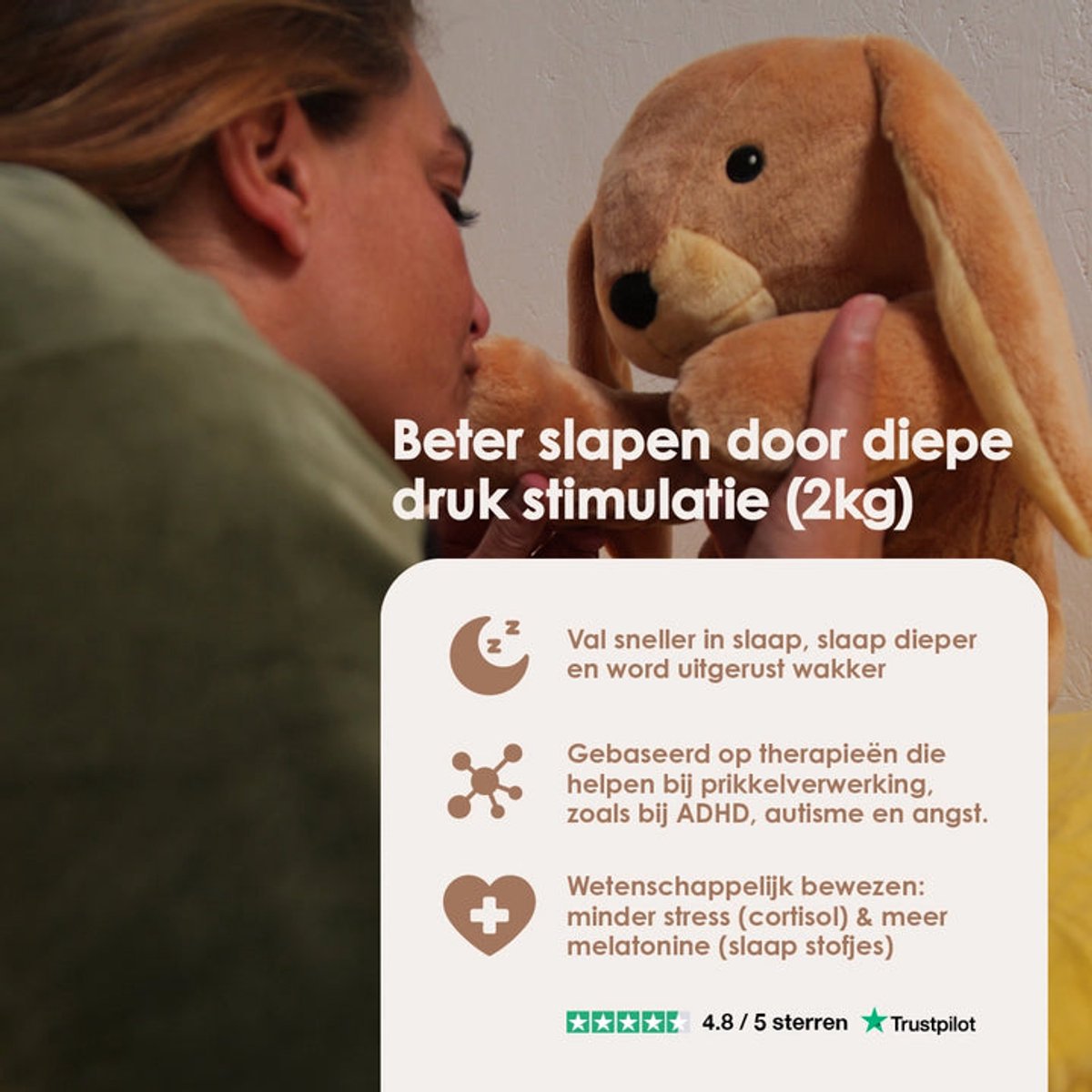 Lotgenootje Verzwaringsknuffel Konijn - 45cm/2kg - Verzwaarde Knuffel - Weighted Stuffed Animal - Sensorisch Speelgoed - Zware Knuffel Anxiety - Plushie — afbeelding 2