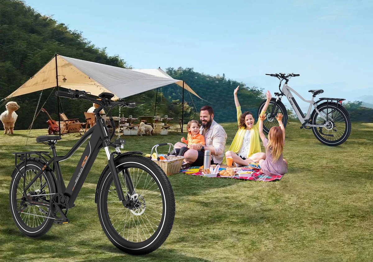 RCB G5 Elektrische Fiets, Trendy 80km City Commuter EBike, 250W, 36V 13Ah, Voorvorkvering, 7 Versnellingen, App, NFC & LCD, Lichtgewicht Aluminium, Zwart, Dames/Heren thumbnail 2