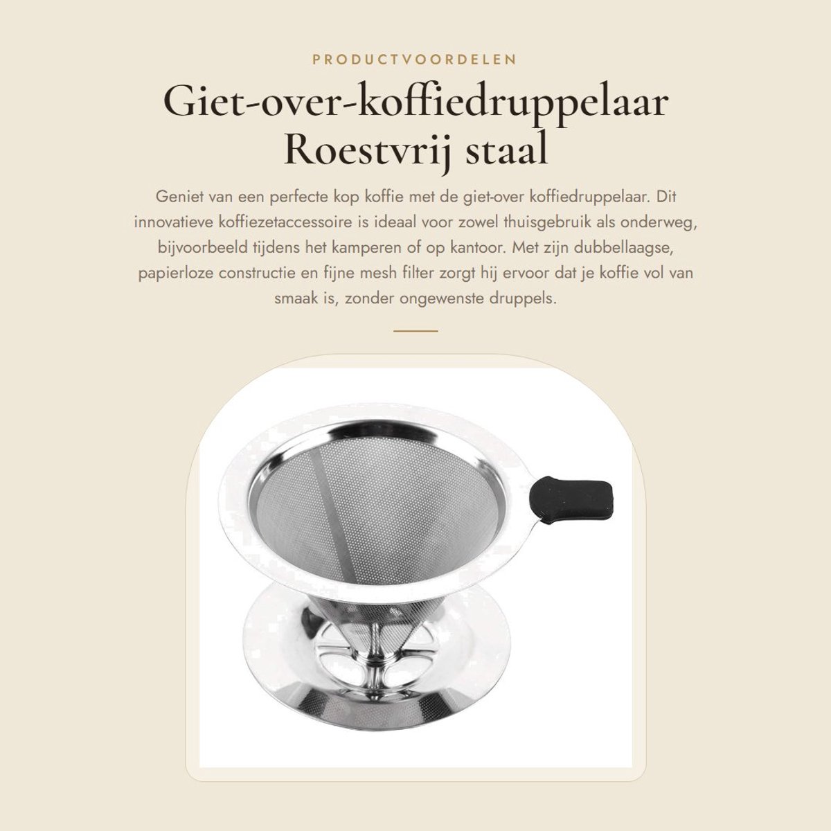 Dailygoods- Koffiedruppelaar Dubbellaags - Roestvrij Staal - Herbruikbaar - Fijn Mesh Filter - Voor 1-2 Kop Koffiezetapparaat - Thuis/Kantoor/Camping - Koffiefilter