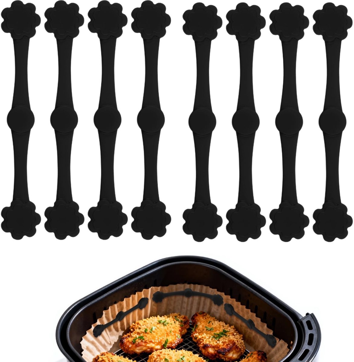 Dailygoods- Airfryer-magneten 8 stuks - Siliconen - Hittebestendig - Magneten voor bakpapier - 12 cm - Voedselveilig