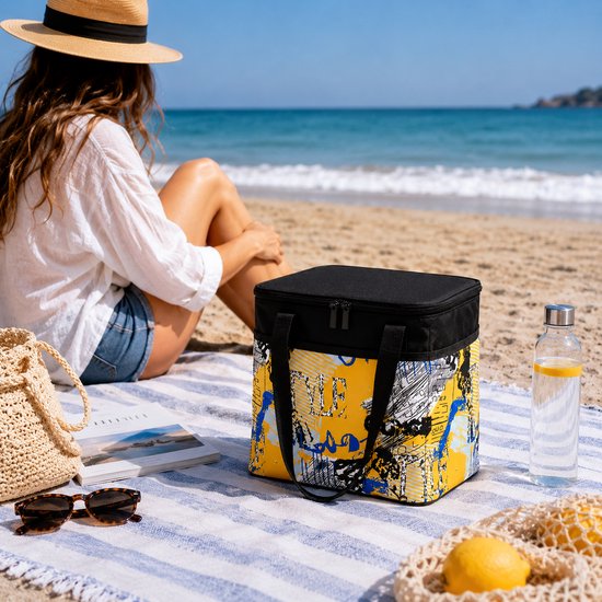 Koeltas 10 Liter - Opvouwbaar - Geïsoleerde Lunchtas - Lunch Bag - Picnictas voor Picnic of Festival - Oxford Polyester - Met Rits en Handvatten - Easy-Access Flap - Zijvakken - Geel van Lucky Shopper — afbeelding 5