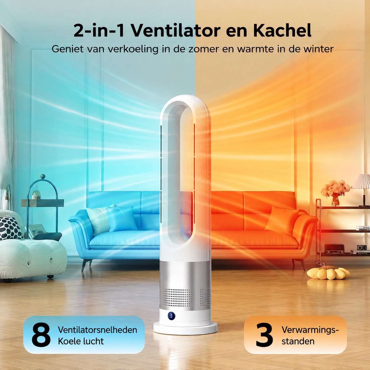 Gabrys® Premium 2-in-1 Aircooler & Verwarming met Afstandsbediening – 1200W – 8 Snelheden – Timer – Oscillatie – Thuis & Kantoor - airco - Mobiele Airco - Luchtkoeler en Verwarming - ventilator - zomer en winter - inclusief 1 jaar Garantie thumbnail 2