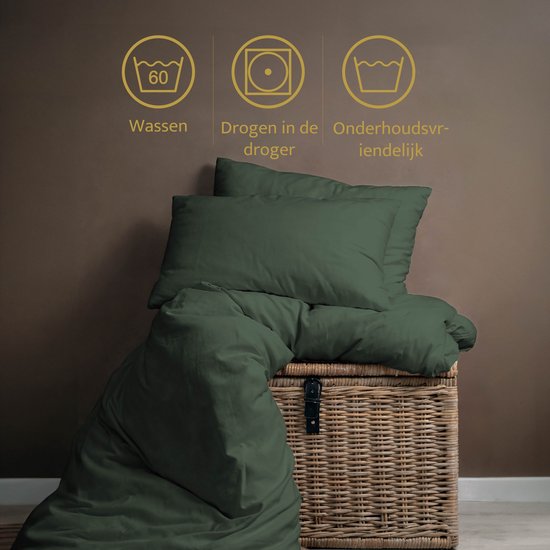 Lavea® Dekbedovertrek 135x200 cm, 1 stuck, van 100% katoen - Zacht en ademend, OEKO-TEX - Olijfgroen - Zonder Kussenslop van Lavea — afbeelding 5