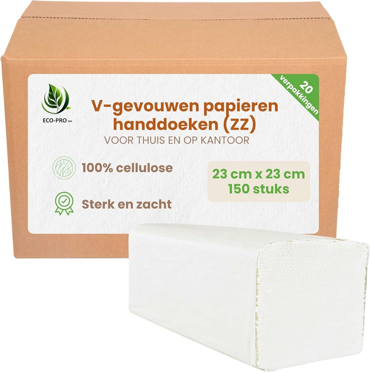 Papieren Handdoeken - Vouwdoeken Cellulose - Hygiënisch Droge Handen - 100% FSC Cellulose - 20 dozen à 150 - Wit