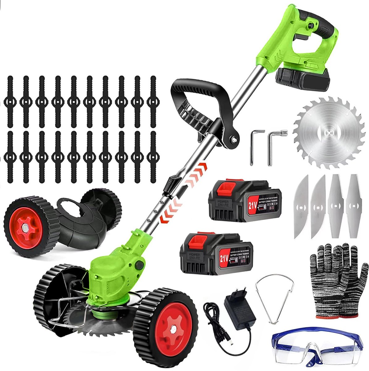 Green-Power Lithium-ion Grasmaaier – Compacte Multifunctionele Grasmaaier voor Thuisgebruik – Oplaadbaar Handgereedschap voor het Snoeien van Takken en Gazon – D-vormig Handvat – Accuduur van 45-60 minuten – Telescopische Handgreep