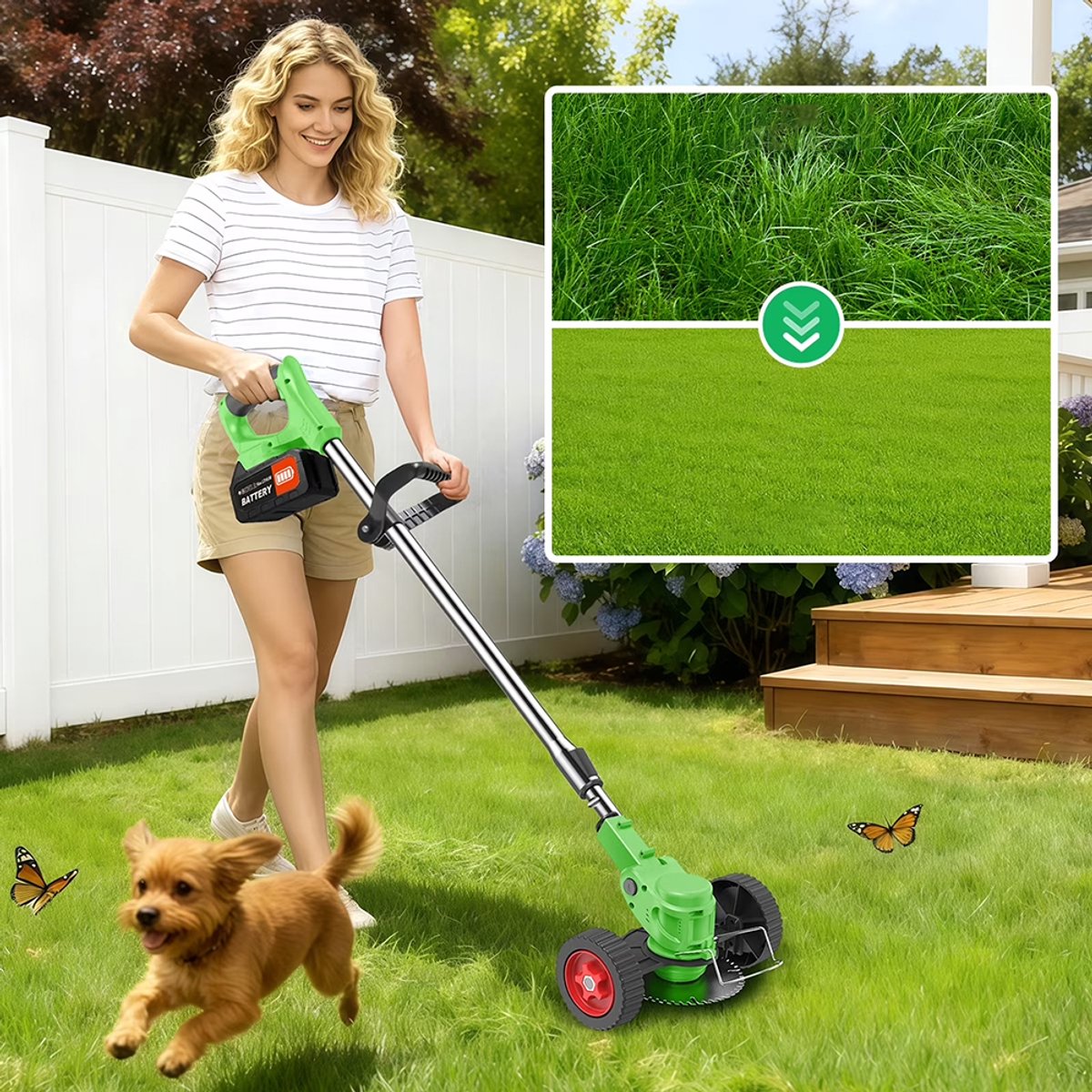 Green-Power Lithium-ion Grasmaaier – Compacte Multifunctionele Grasmaaier voor Thuisgebruik – Oplaadbaar Handgereedschap voor het Snoeien van Takken en Gazon – D-vormig Handvat – Accuduur van 45-60 minuten – Telescopische Handgreep – foto 4