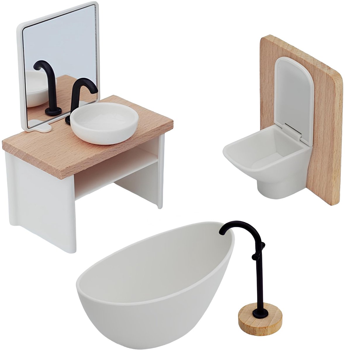 Dailygoods- Miniatuur Meubels 4 Stuks - Badkamer Accessoires - Kraan/Badkuip/Toilet/Wastafel - Schaal 1/12 - Ideaal voor Poppenhuizen - Zorgvuldig Ontworpen - Poppenhuisaccessoires