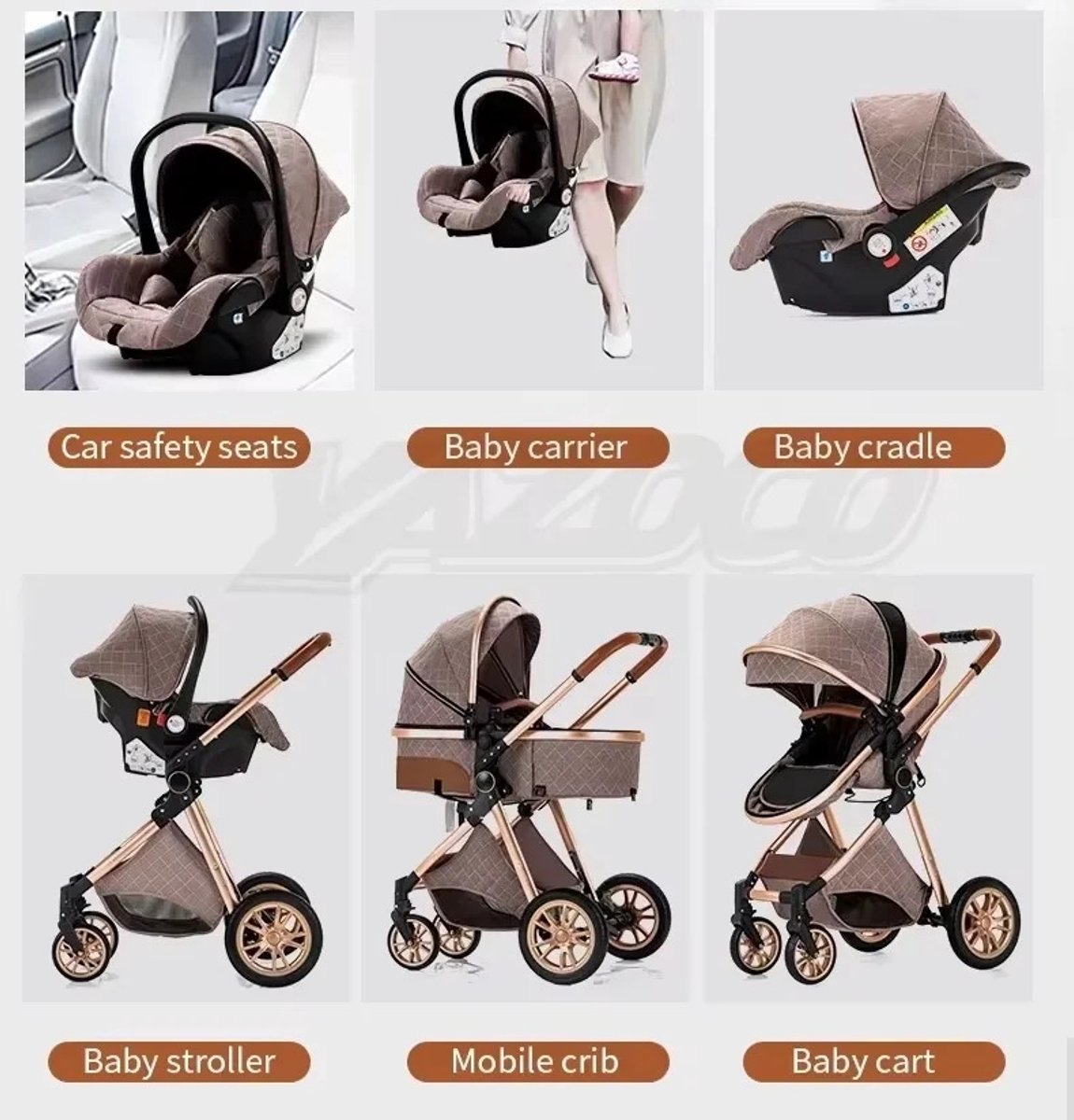 LUMÉ STORE Luxe Kinderwagen 3-in-1 - Kwalitatieve Buggy - Maxi Cosi - Opvouwbare Wandelwagen - Regenhoes - Luiertas - Beige – foto 3