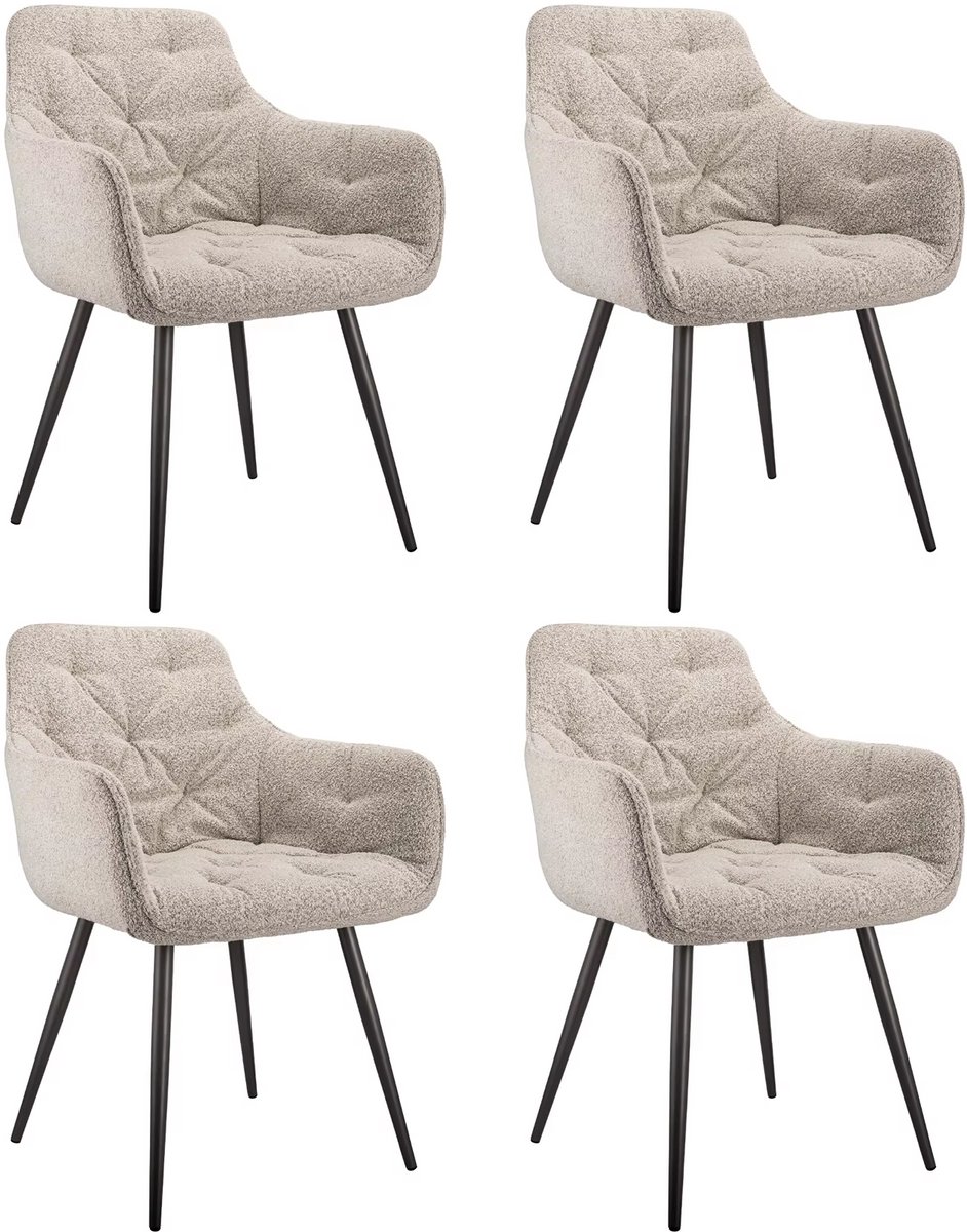 Whoopr® Set van 4 Bouclé Eetkamerstoelen – Ergonomische Gestoffeerde Stoelen – Comfortabele Designstoelen met Zachte Bekleding – Duurzame Stoelen voor Eetkamer, Woonkamer & Kantoor Lichtgrijs
