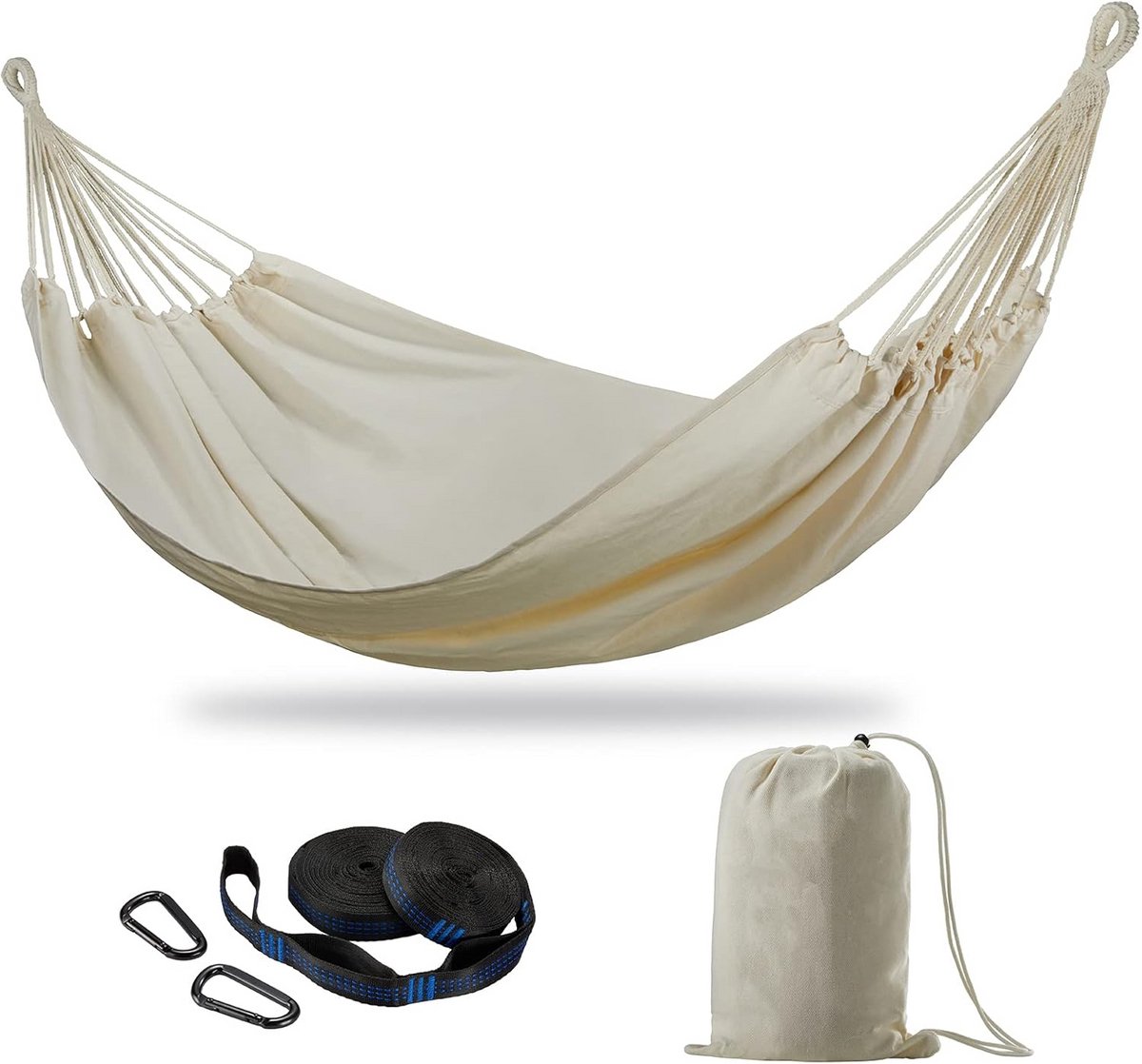 Dubbele Hangmat - Twee Persoons - Buiten Ontspannen - Inclusief Draagbare Tas - 450 Lbs Capaciteit - Natuurlijk Wit