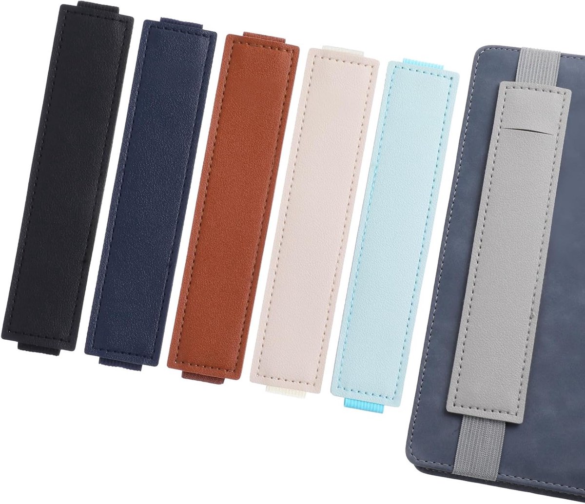 Verstelbare Penhouder Set van 6 Stuks met Elastische Band, Notitieboek en Verwijderbare PU Leren Pennenzak voor School en Kantoor