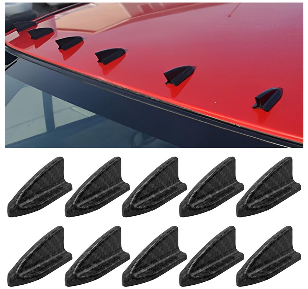 Golden crown - Haaienvin - 10 Stuks Haaienvinnen - Koolstofvezel Dakspoiler - Zwart Carbon Patroon - Universeel Toepasbaar - Auto Styling - 52,5 x 23