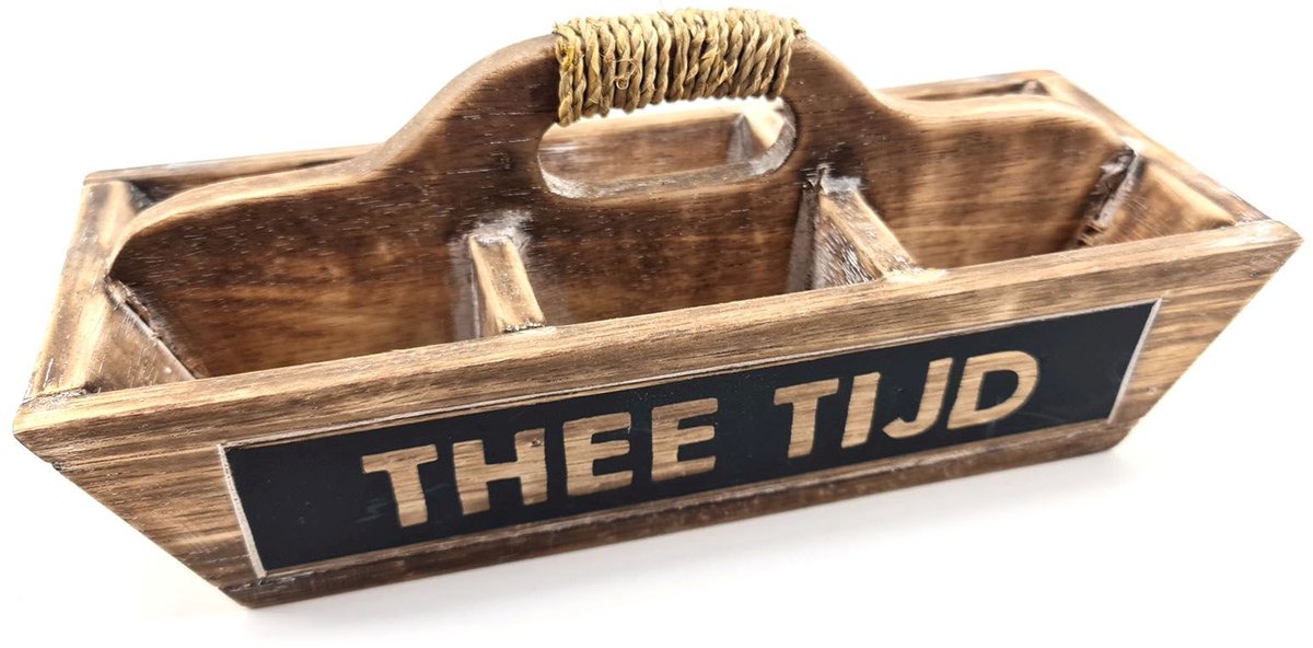 Woodart Houten Theebak met Handvat – Natural – 28x12 cm – Thee Organizer – Thee Opbergbox – Keuken Accessoire