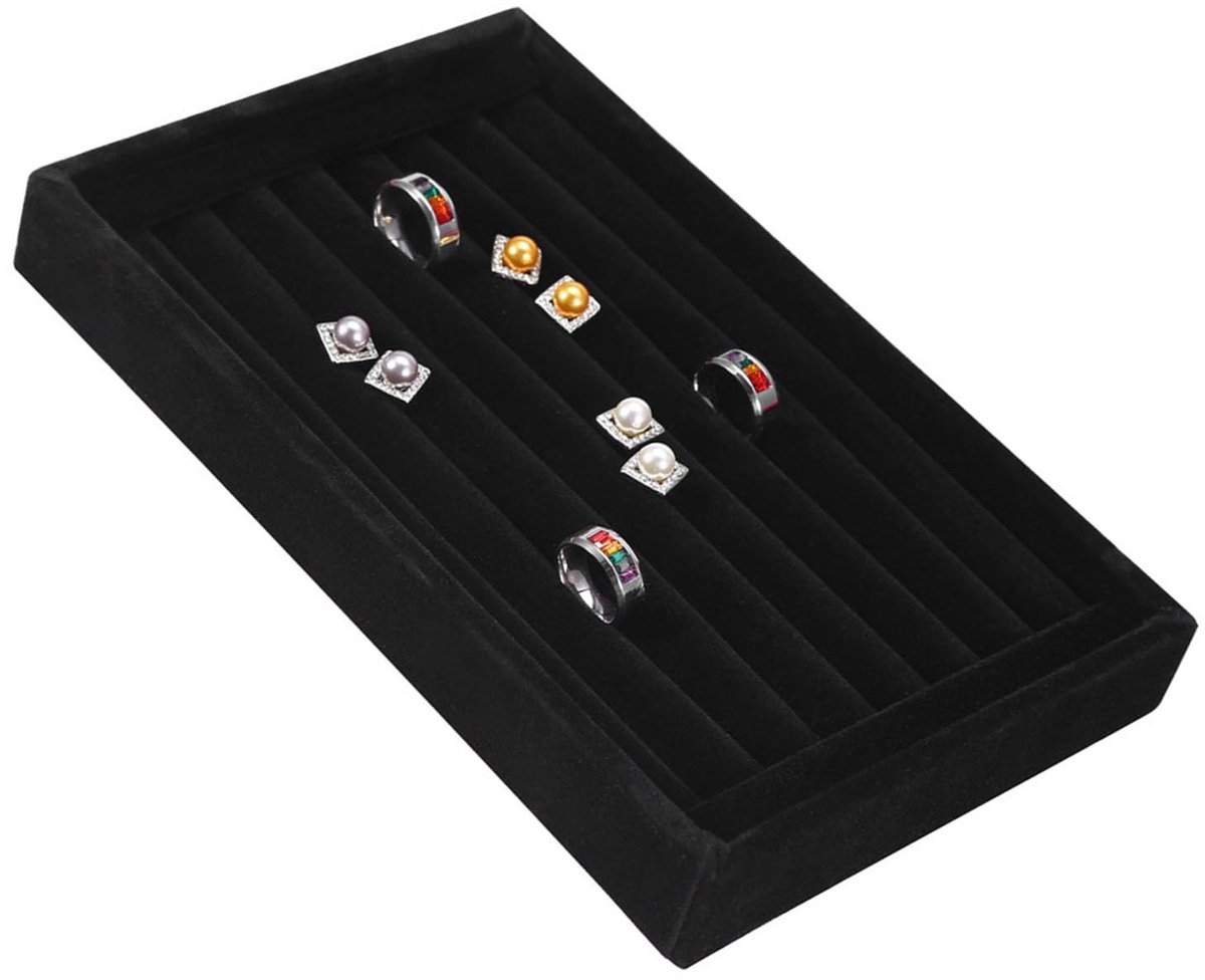 Store_7 - Ring Display Lade Slot - Sieraden Organizer - Fluwelen Ring Showcase - Zwart - Oorbellen Organizer - Sieraden Opbergen - Geschikt voor Da...