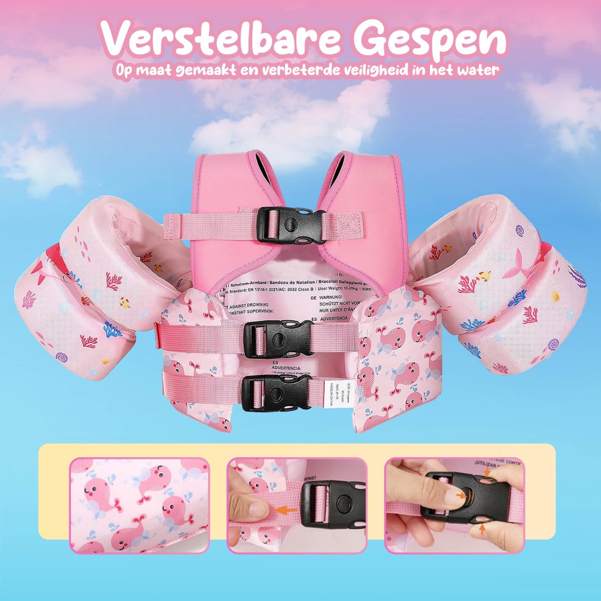 Montzys® Puddle Jumper Roze - Zwembandjes & Zwemvest - Reddingvest Kind - Drijfvest & Zwemvleugels - Swimtrainer & Zwemgordel - Kinderen van 2 tot — afbeelding 2