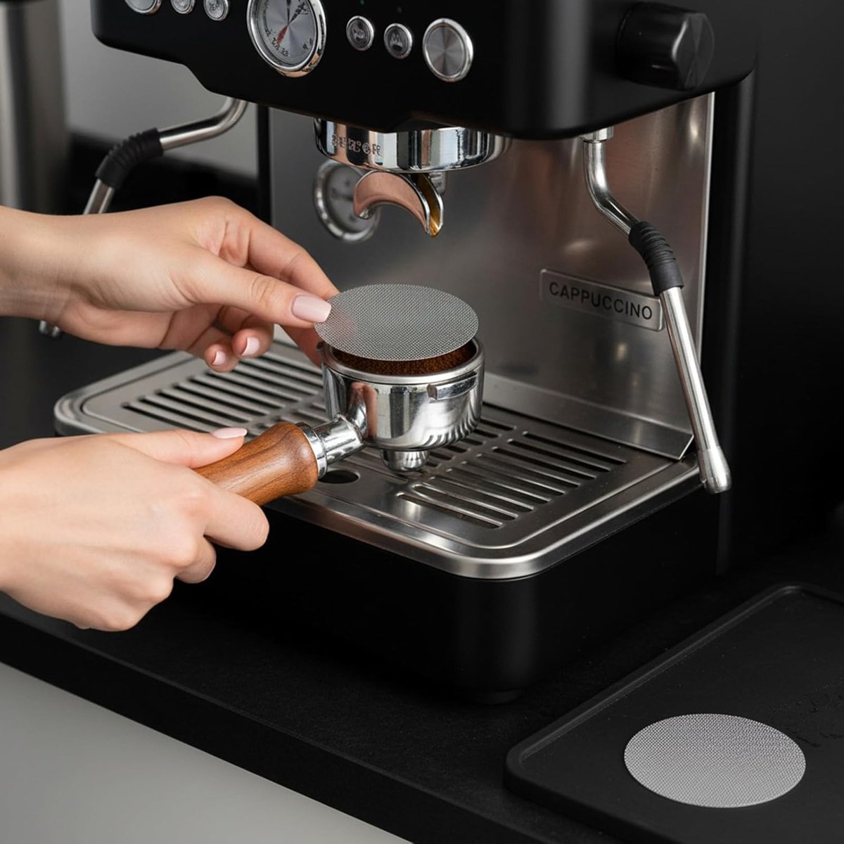 Set van 3 Italiaanse espressofilters van 58,5 mm met een dikte van 1,7 mm, geschikt voor filterhouders van 58 mm, 150 micron 316 roestvrijstalen koffiefilters, herbruikbaar — cadeau in Cadeau-ideeën - foto 2