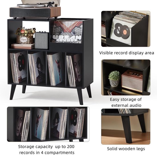Platenstandaard - Platenspeler Meubel - Vinyl Platenrek voor 300 LP's - Vinyl Opslag met Presentatievlak - LP Houder - Albumhouder - Industrieel Design - Muziekkamer & Woonkamer - Grote Capaciteit - Vinyl Rek - Vintage Bruin & Zwart — afbeelding 4