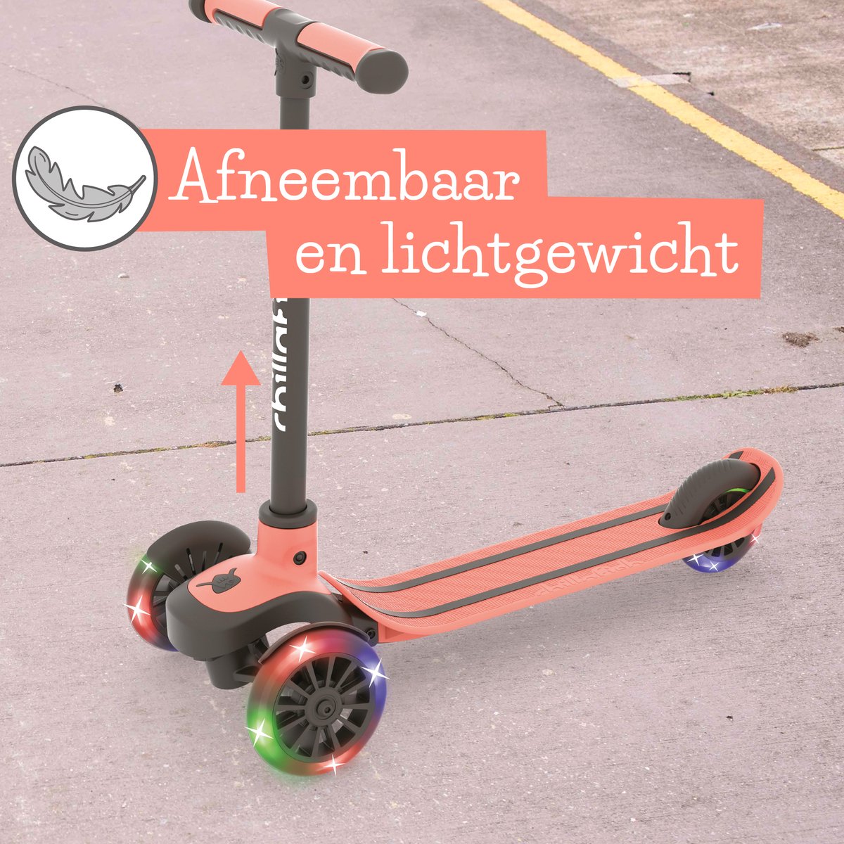 Chillafish Kinderstep 3 Jaar met drie LED wielen - Roze - Lichtgewicht Glow step meisjes met afneembaar stuur en voetrem - Aanpasbaar in hoogte - Leun-om-te-sturen - Extra grip handgrepen - Geen batterijen nodig - Model Scotti Glow 3 — afbeelding 7
