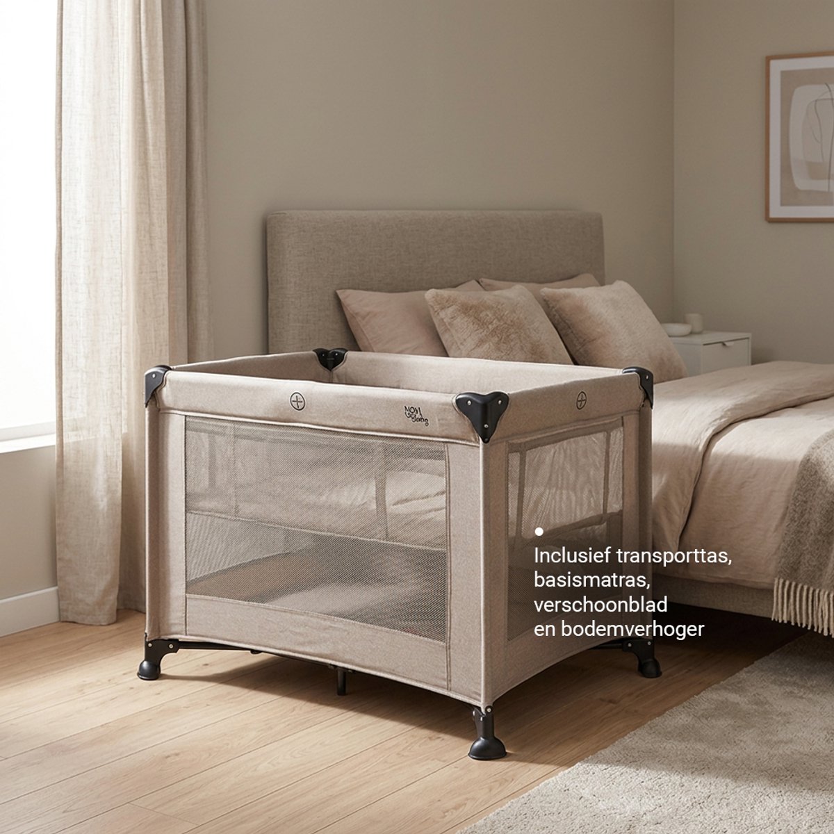 Novi Baby Nolan Luxe Air+ Campingbed/Box - Zand Melange - Compact inklapbaar campingbed - Inclusief transporttas thumbnail 2