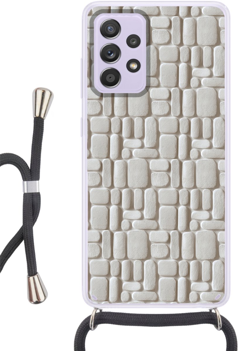 Telefoonhoesje Geschikt voor Samsung Galaxy A53 5G - Reliëf - Structuur - Wit - Siliconen - Crossbody - Backcover met Koord - Telefoonhoesje met koord - Hoesje met touw Telefoonhoesje