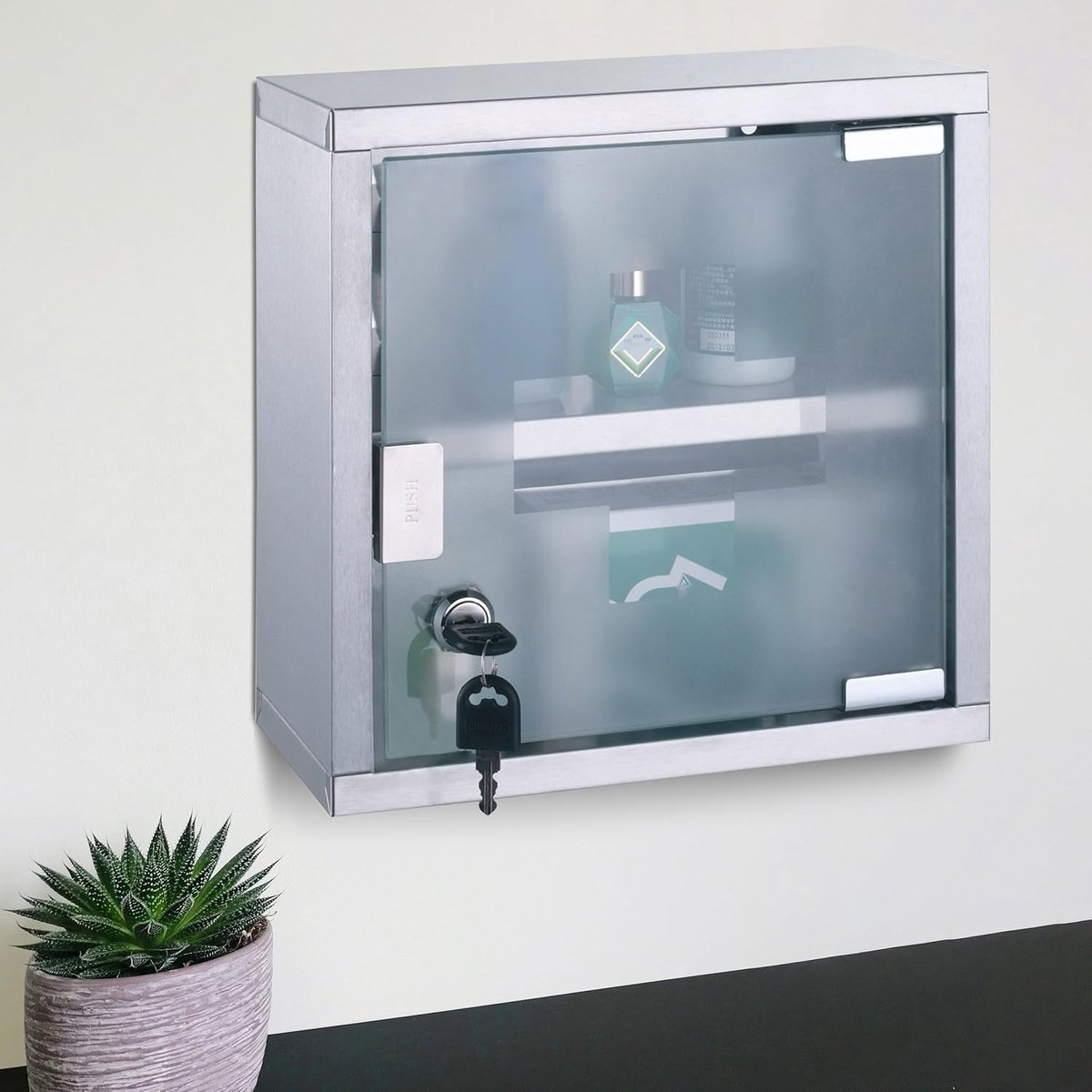 Medicijnkastje RVS Grijs 25x12x25 cm | Huisapotheek met Tip-On Sluiting | Incl. Montagemat